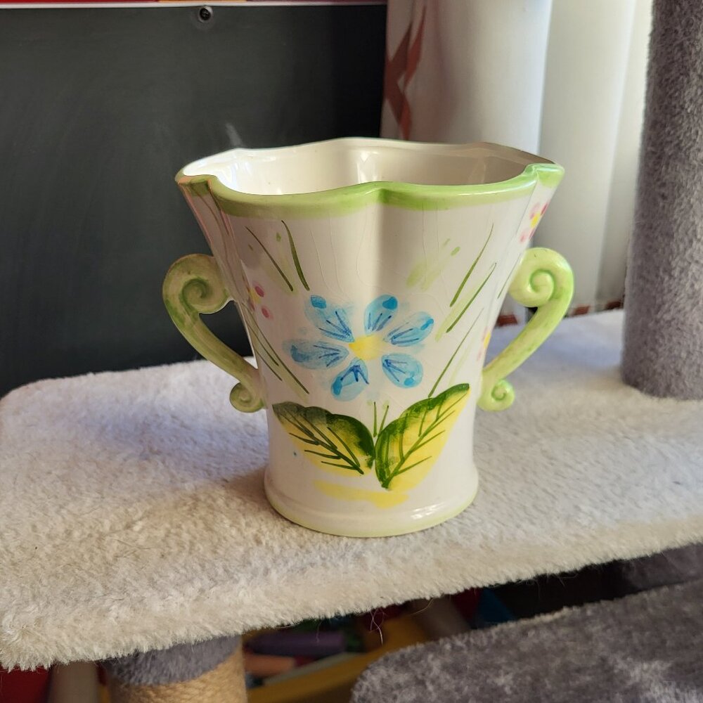 RELPO 1950's Hand Painted Double Handle Vase #6705 VTG GUC SEE PICS "BIN D"